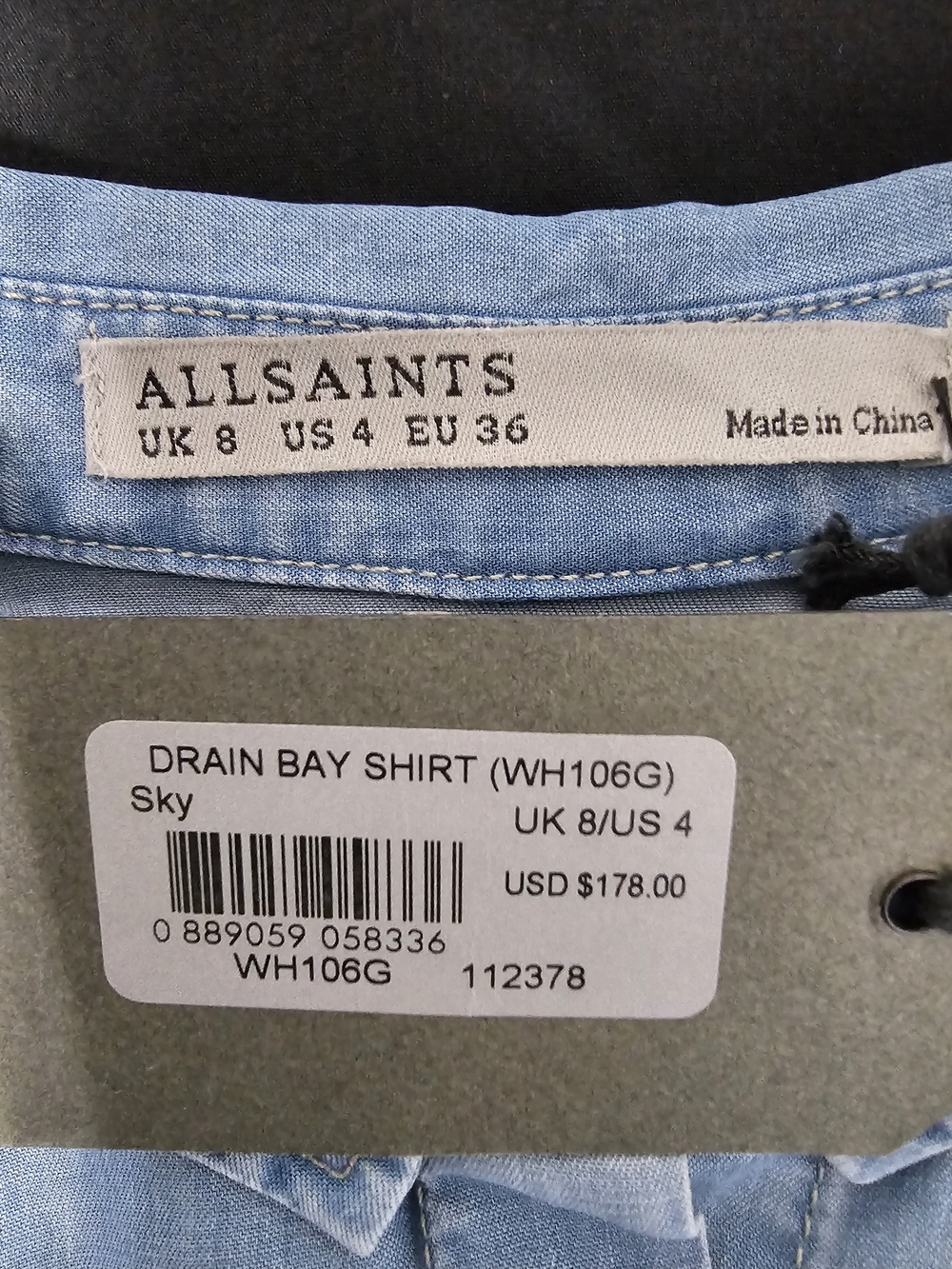 AllSaints Drain Bay Shirt Chambray Lyocell Sleeveless Button Front Tie Top US 4 - Picture 7 of 11